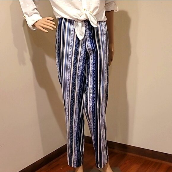 Blue & White Striped Pattern High-Waisted Lightweight Pants Womens Size M - Picture 5 of 14